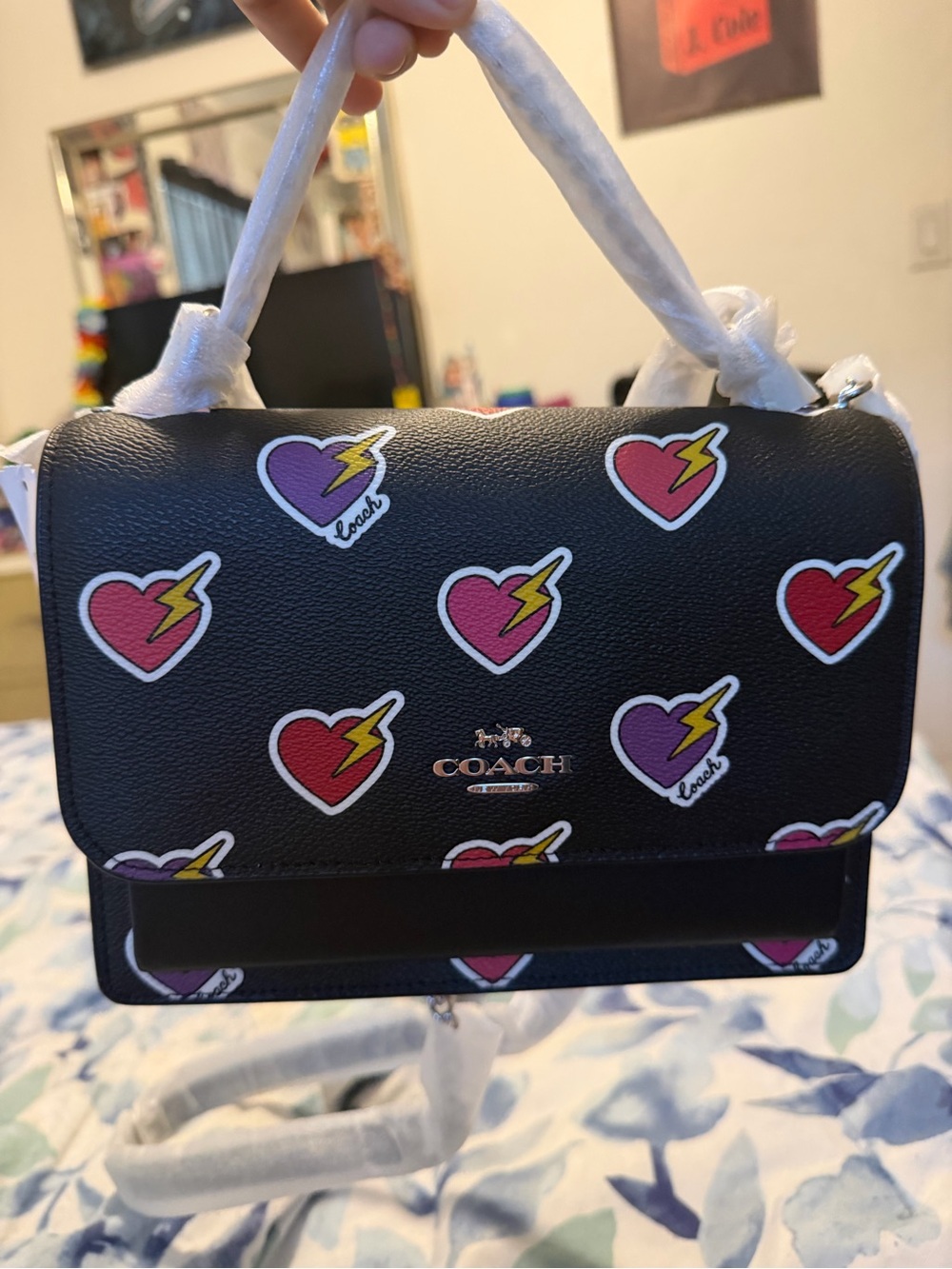 NWT Coach Black heart bolt crossbody